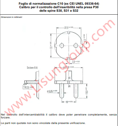 CEI 23-50 Normalization Sheet C10 Insertability Gauge for S30/S31/S32 Plugs and P30 Sockets