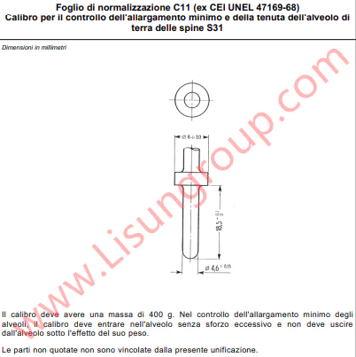 CEI 23-50 C11 Gauge for S31 Plug Earth Socket Minimum Expansion and Retention Testing