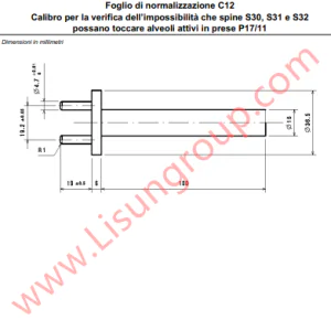 CEI 23-50 C12 Standardization Sheet Gauge for Verification of S30, S31, and S32 Plug Non-Contact with Live P17/11 Socket Contacts
