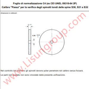 CEI 23-50 C4 Standardization Sheet (formerly CEI UNEL 09318-64 2P) Pass Gauge for S30, S31, S32 Plug Pin Verification