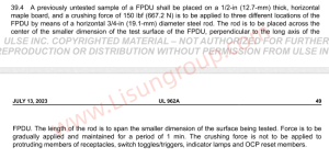 UL 962A:2023 Clause 39 Crushing Test Apparatus