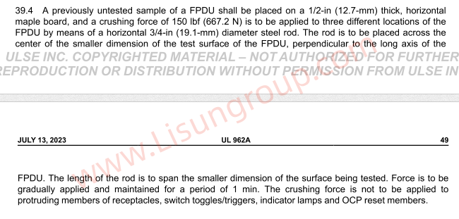 UL 962A:2023 Clause 39 Crushing Test Apparatus
